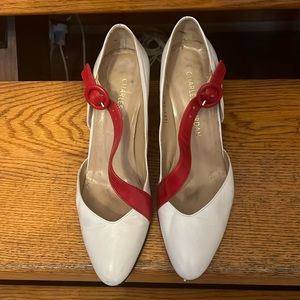 Vintage Charles Jourdan white and red leather hill shoes